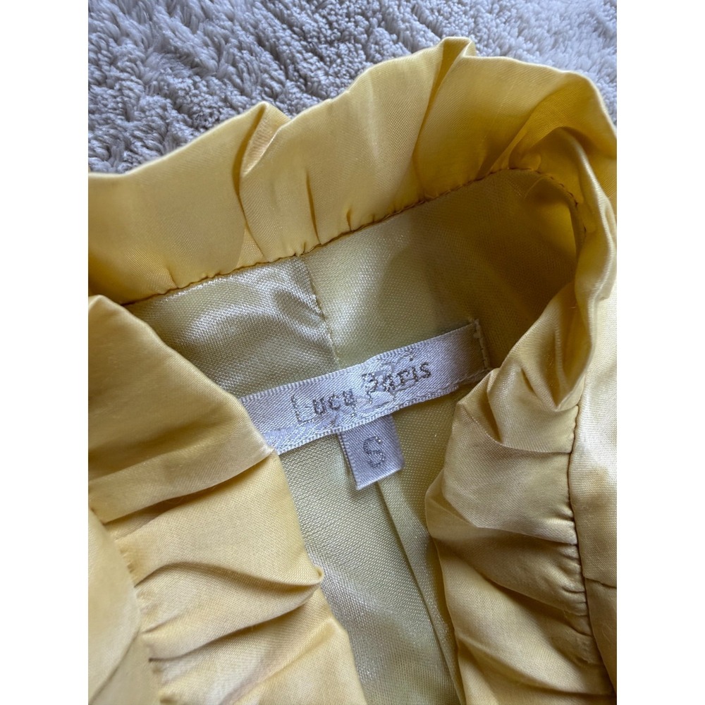 Lucy Paris A-Line Dress S Yellow Ruffled Knee Length Flutter Sleeve Waist Belt - Picture 12 of 16